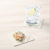 Rustieke Boho Chic Perzik Bloem Tas Vierkante Kartonnen Onderzetter (Insitu)