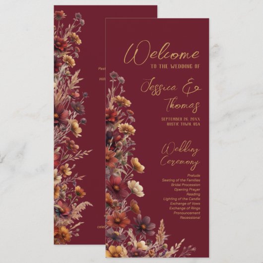 Rustieke Boho Chic Wilde Bloemen Bruidsjurk Trouwe Programma (Voorkant / Achterkant)