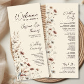Rustieke Boho Chic Wildflowers Earthtone Wedding Programma