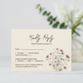Rustieke Boho Chic Wildflowers Eenvoudige bruiloft RSVP Kaartje (Staand voorkant)