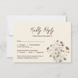 Rustieke Boho Chic Wildflowers Eenvoudige bruiloft RSVP Kaartje