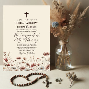Rustieke Boho Chic Wildflowers Katholieke bruiloft Kaart
