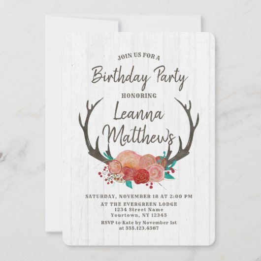 Rustieke Boho Deer Antlers verjaardagsfeestje uitn Kaart (Voorkant)