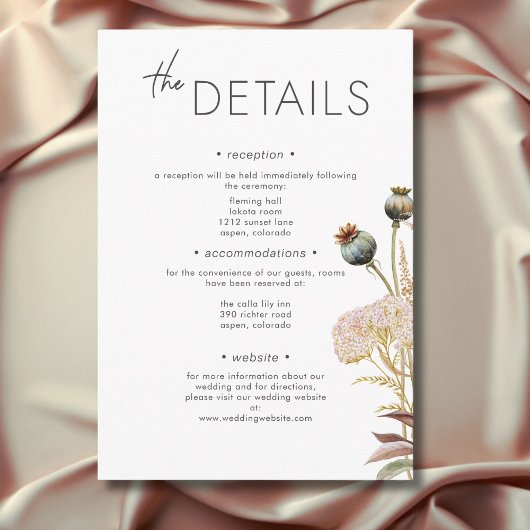 Rustieke Boho Delicate Herfst Wildflower Wedding Informatiekaartje
