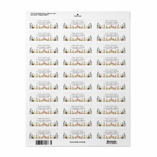 Rustieke Boho Dieren Waterverf Foliage Bruiloft Etiket (Full Sheet)