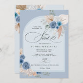 Rustieke Boho Dusty Blue Pampas Sweet 16 Kaart (Voorkant / Achterkant)
