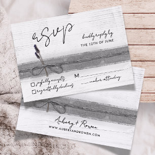 Rustieke Boho Eco Faux Burlap Hout Lavendel Weddin RSVP Kaartje