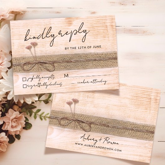 Rustieke Boho Eco Wood Blush Wildflower Wedding RSVP Kaartje