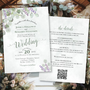 Rustieke Boho Eucalyptus & Lavendel QR Code Huweli Kaart