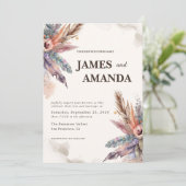 Rustieke Boho Feather bruiloft uitnodiging (Staand voorkant)