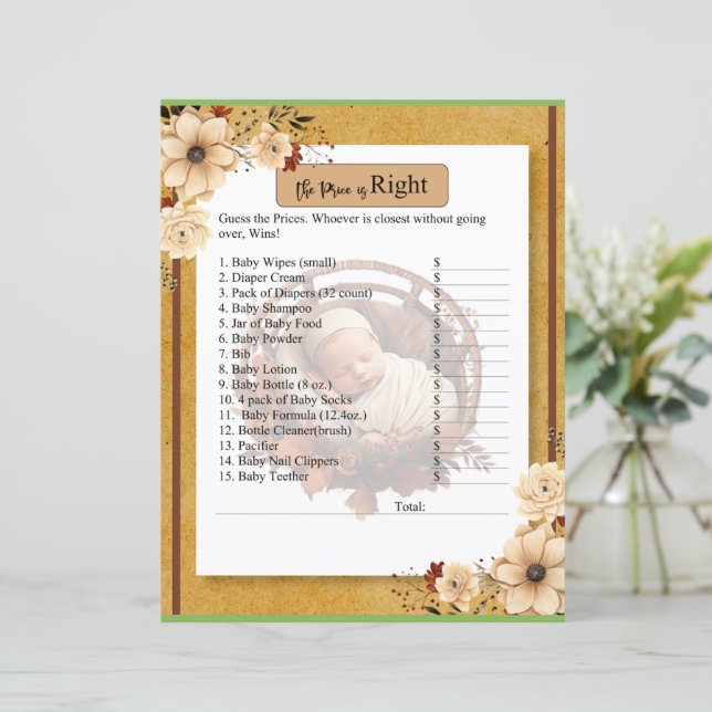 Rustieke Boho Floral Baby shower Prijs is het juis (Staand voorkant)