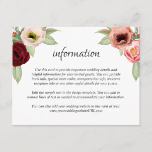 Rustieke Boho Floral bruiloft Details Informatie Informatiekaartje