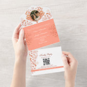 Rustieke Boho Floral Coral Wedding All In One Uitnodiging (Afscheurbaar)