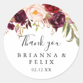 Rustieke Boho Floral Dank u bruiloft gunst Ronde Sticker (Voorkant)