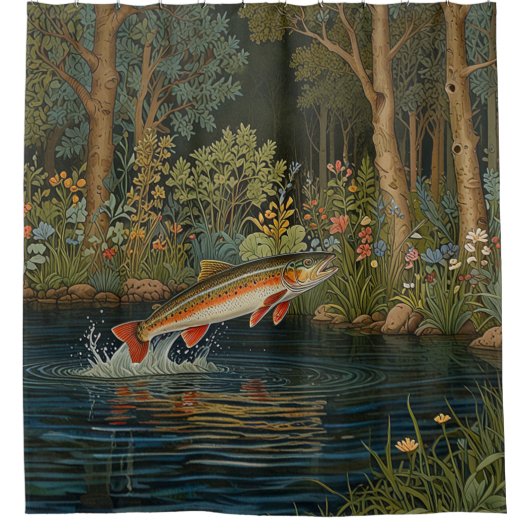 Rustieke boho forel zalm vis douchegordijn (Voorkant)