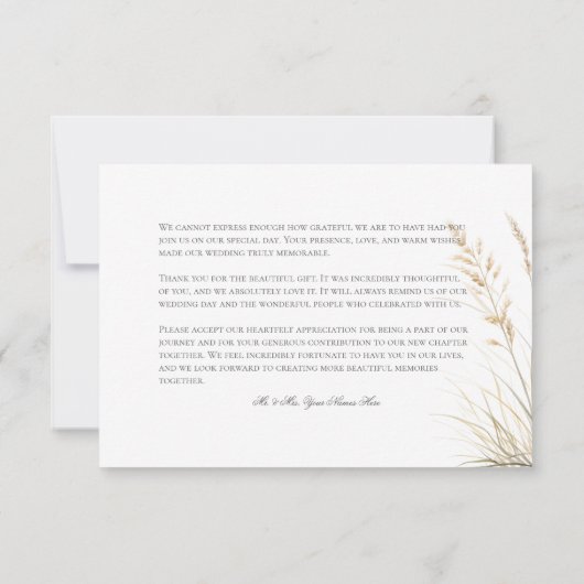 Rustieke Boho gedroogd Tan Grass bruiloft Bedankkaart (Achterkant)