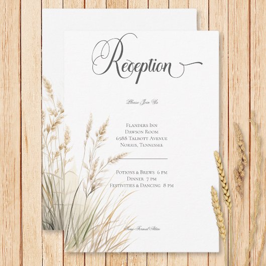 Rustieke Boho gedroogd Tan Grass bruiloft receptie Informatiekaartje