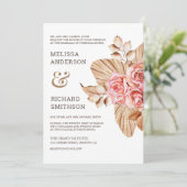 Rustieke Boho Gedroogde Palm Aardse Perzik Roze Br Kaart (Staand voorkant)