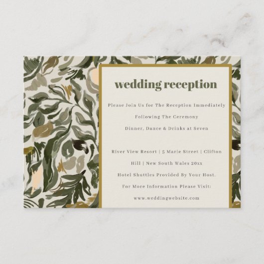 Rustieke Boho Green Botanische bruiloft receptie Informatiekaartje (Voorkant)