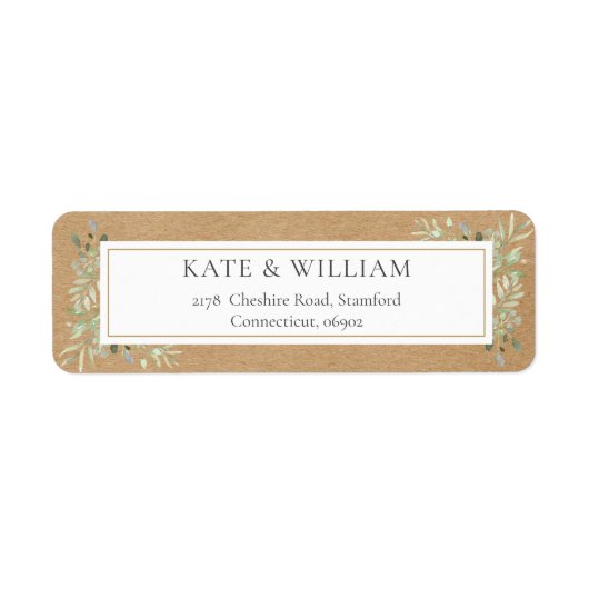 Rustieke Boho Groene Waterverf Blad Adres Etiket (Voorkant)