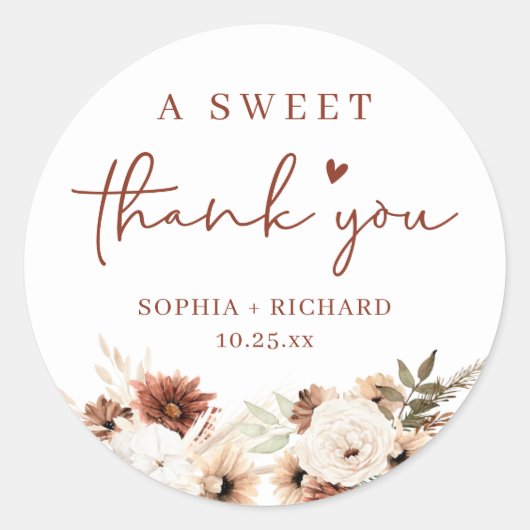 Rustieke Boho Herfst Bloemen bruiloft Bedankt guns Ronde Sticker (Voorkant)