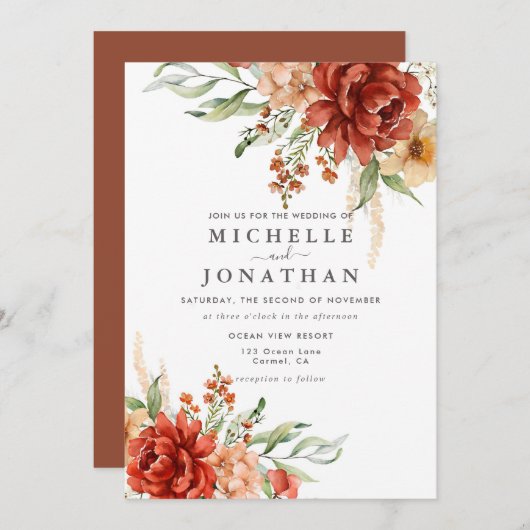 Rustieke Boho Herfst Bloemen Bruiloft Uitnodiging (Voorkant / Achterkant)