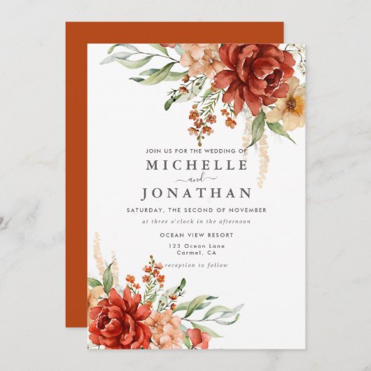 Rustieke Boho Herfst Bloemen Bruiloft Uitnodiging (Voorkant / Achterkant)