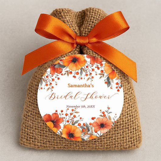 Rustieke Boho Herfst Sinaasappelbloesem Bruidsfees Ronde Sticker