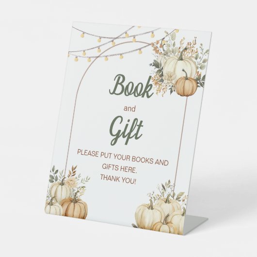 Rustieke Boho herfst Waterverf pompoen Reclamebord Met Voetstuk (Voorkant)