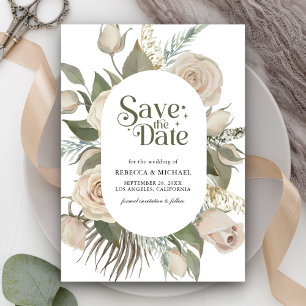 Rustieke Boho Ivoor Kleurige Rozen Salie Groene Tr Save The Date