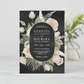 Rustieke Boho Ivoor Rozen Salie Groen Zwart Bruilo Kaart (Staand voorkant)