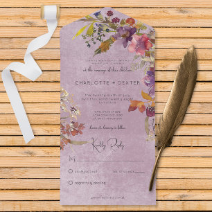 Rustieke Boho Jewel Tone Florals Paarse Geen Diner All In One Uitnodiging