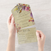 Rustieke Boho Jewel Tone Florals Sage Diner All In One Uitnodiging (Afscheurbaar)