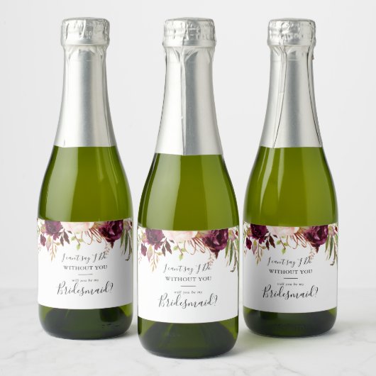 Rustieke Boho Kleurrijke Bloemen Bruidsmeisje Voor Sparkling Wijnetiket (Flessen)