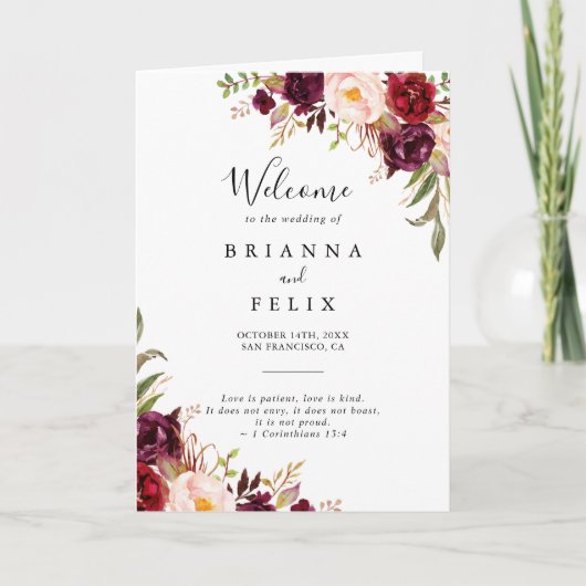 Rustieke Boho Kleurrijke Bloemen Gevouwen Bruiloft Programma (Voorkant)