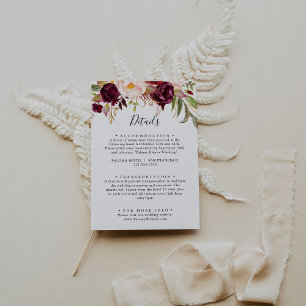 Rustieke Boho Kleurrijke Floral bruiloft Details Informatiekaartje