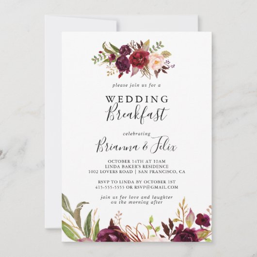 Rustieke Boho Kleurrijke Floral bruiloft ontbijt Kaart (Voorkant)