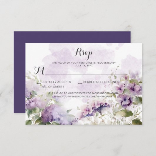 Rustieke Boho Lavendel Paarse Bloemen Bruiloft RSVP Kaartje (Voorkant / Achterkant)