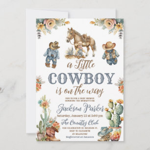 Rustieke Boho Little Cowdoy Wild West Baby shower Kaart