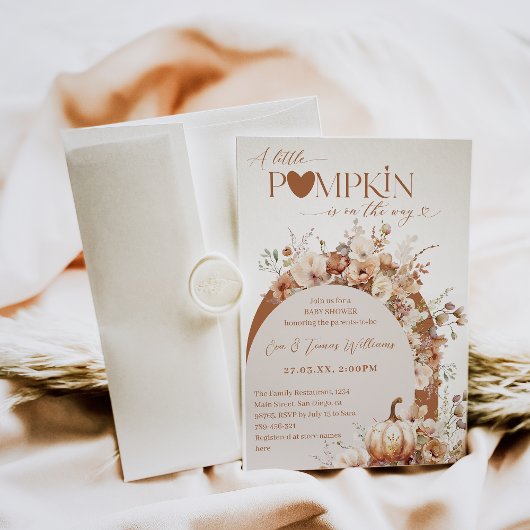 Rustieke Boho Little Pumpkin Herfst Baby shower Kaart