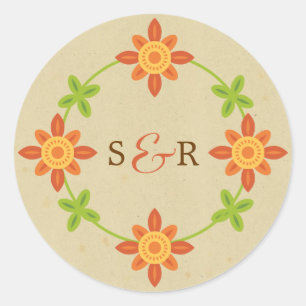Rustieke Boho Lovebird Uil Paar Bruiloft Ronde Sticker