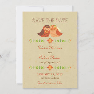 Rustieke Boho Lovebird Uil Paar Bruiloft Save The Date