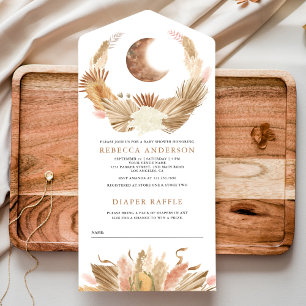 Rustieke Boho Maan Pampas Gras Baby Shower All In One Uitnodiging
