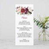 Rustieke Boho Marsala Bloemen Veren Bruiloft Menu (Staand voorkant)