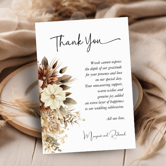 Rustieke Boho Neutral Floral Wedding Bedankt Card