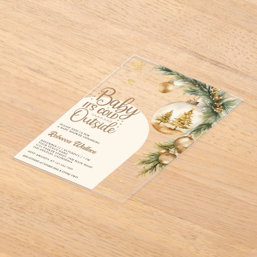 Rustieke Boho Neutral Winter Christmas Baby shower Acryl Uitnodigingen (Laagn)