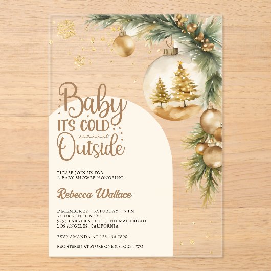 Rustieke Boho Neutral Winter Christmas Baby shower Acryl Uitnodigingen (Voorkant)