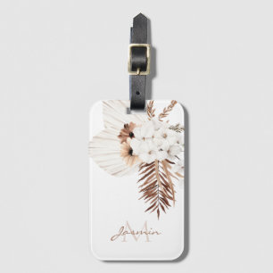 Rustieke Boho Pampas Gras Bloemige Monogram Bagagelabel