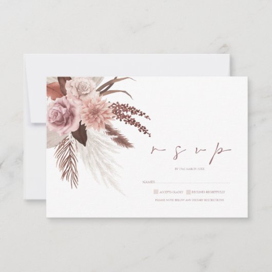 Rustieke Boho Pampas Grass Terracotta bruiloft RSVP Kaartje (Voorkant)