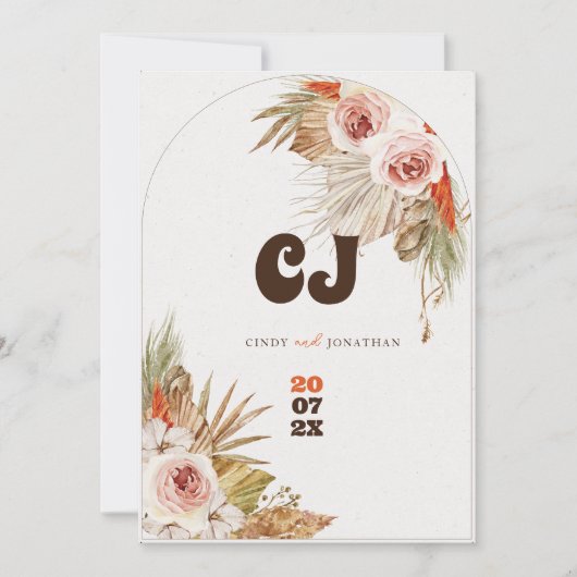 Rustieke Boho Pampas Grass Wedding Save The Date (Voorkant)